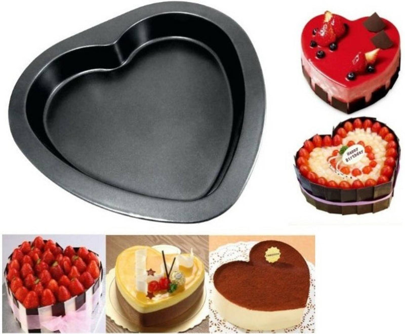 Non Stick Coated Heart Shape Baking Mould with Reusable Silicone Brush and Spatula Baking Combo Set