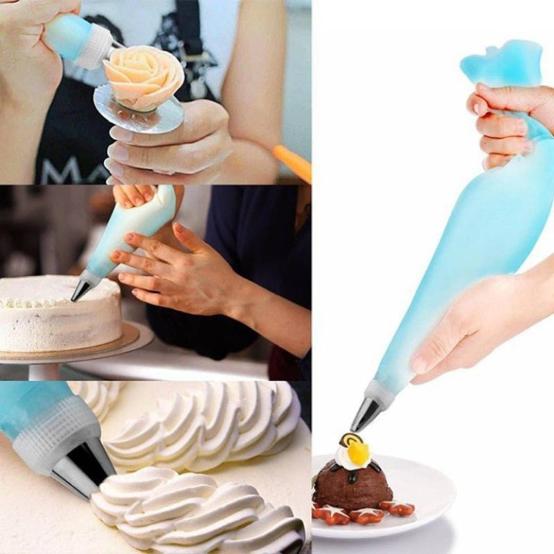 Cake Icing Decorating Bag with Stainless Steel Multi function Cake Spatula Pallet Knife and 5 Nozzles Baking Tool Combo Set