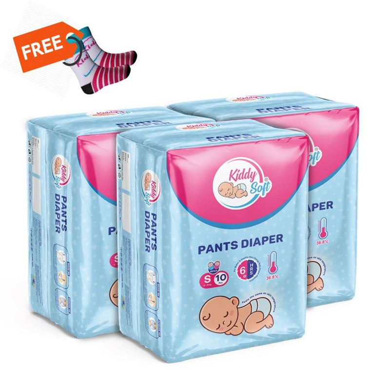 Kiddysoft Small Size: Pack of 3 – each pack 10 pieces- Total 30pcs + SOCKS as FREE GIFT