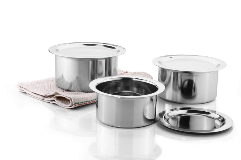 3 pcs Flat Bottom top with steel lid (10x12)