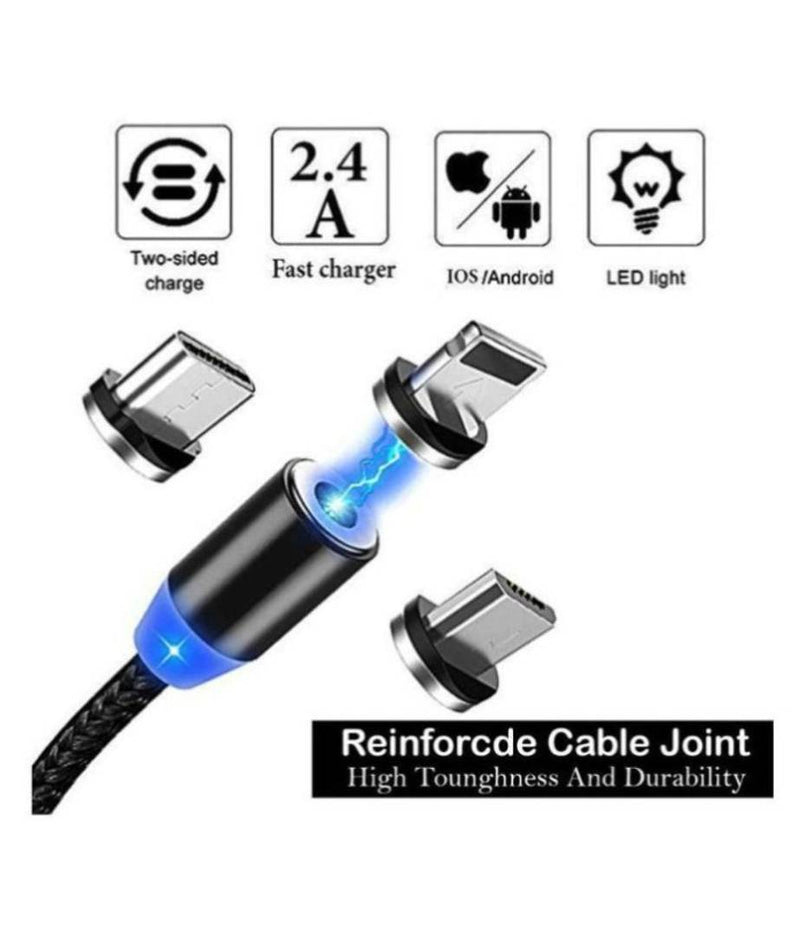 Magnetic USB Charging Cable,Multi 3-in-1 Cable Charger with LED for Android, All Type C Mobiles and iOS Mobiles Charging Cable-