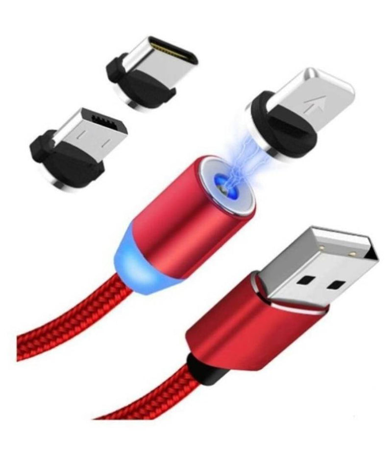 Magnetic USB Charging Cable,Multi 3-in-1 Cable Charger with LED for Android, All Type C Mobiles and iOS Mobiles Charging Cable-