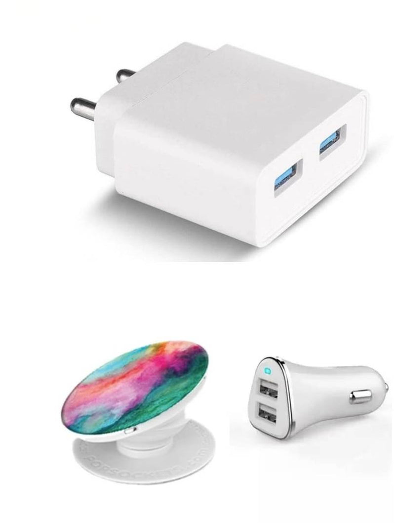 2 Port Wall Charger, Car Charger, Pop Stand