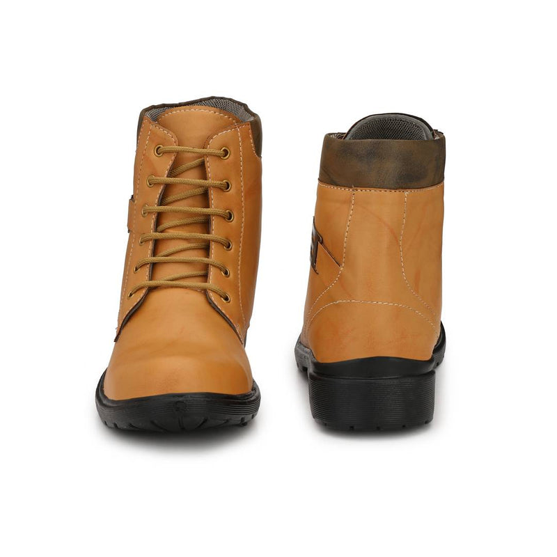 Leatherette Tan Brown Beige Heavy Duty Lace-Up Military High Ankle Length Casual Long Boots