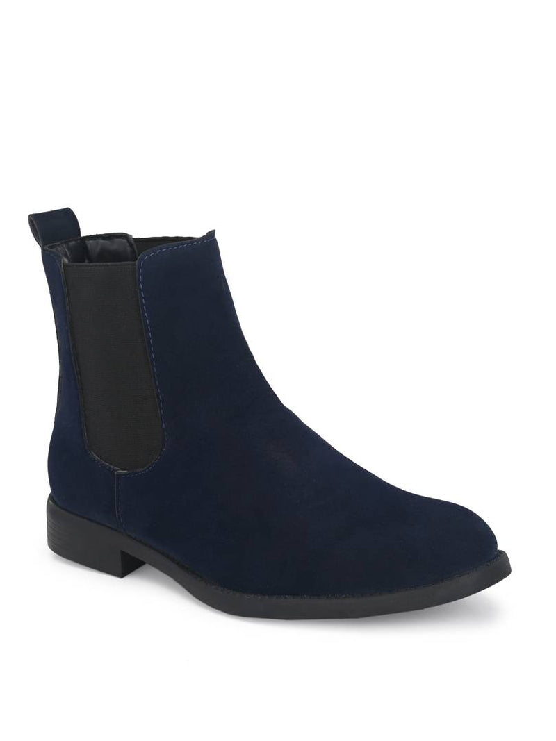 Men's Blue Suede & PU Outdoor Chelsea Boots