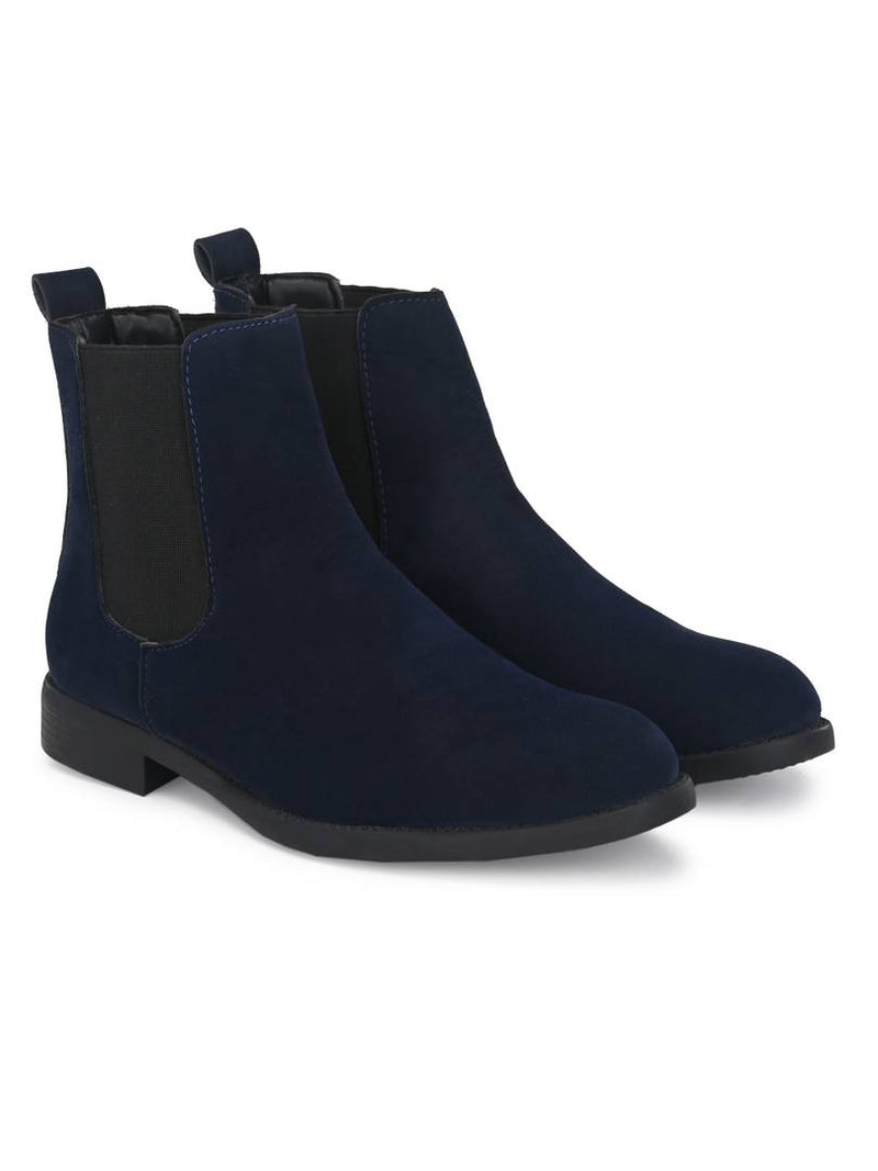 Men's Blue Suede & PU Outdoor Chelsea Boots
