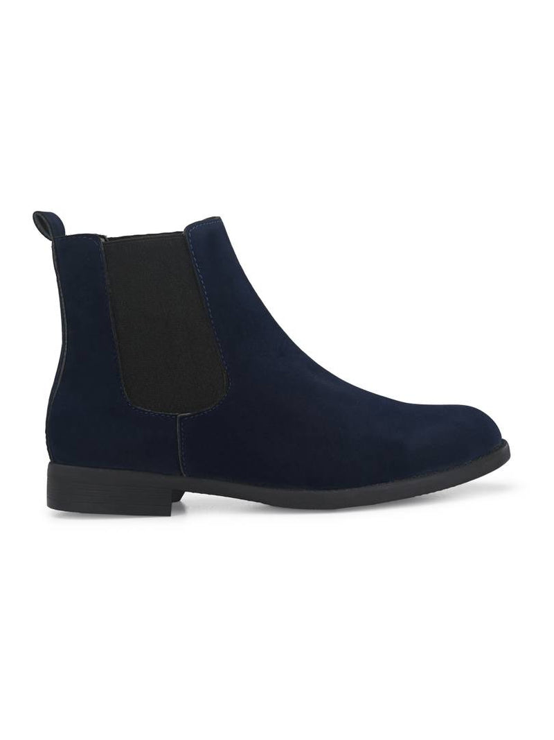 Men's Blue Suede & PU Outdoor Chelsea Boots