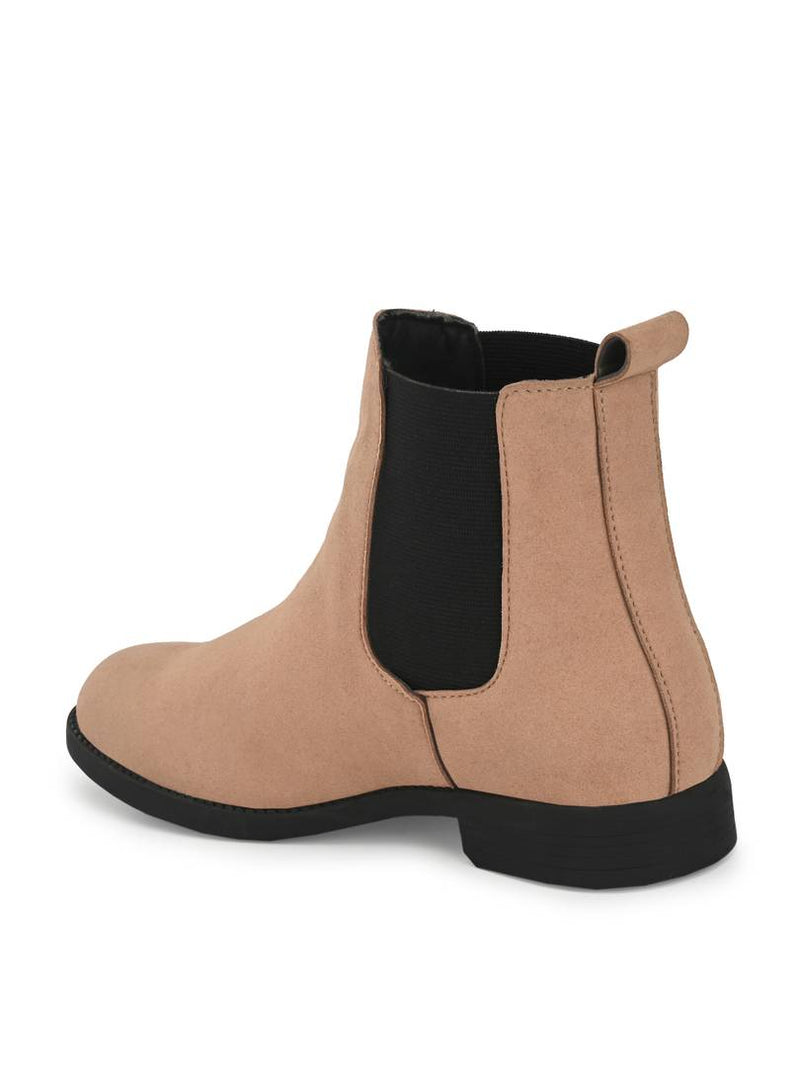 Men's Beige Suede & PU Outdoor Chelsea Boots