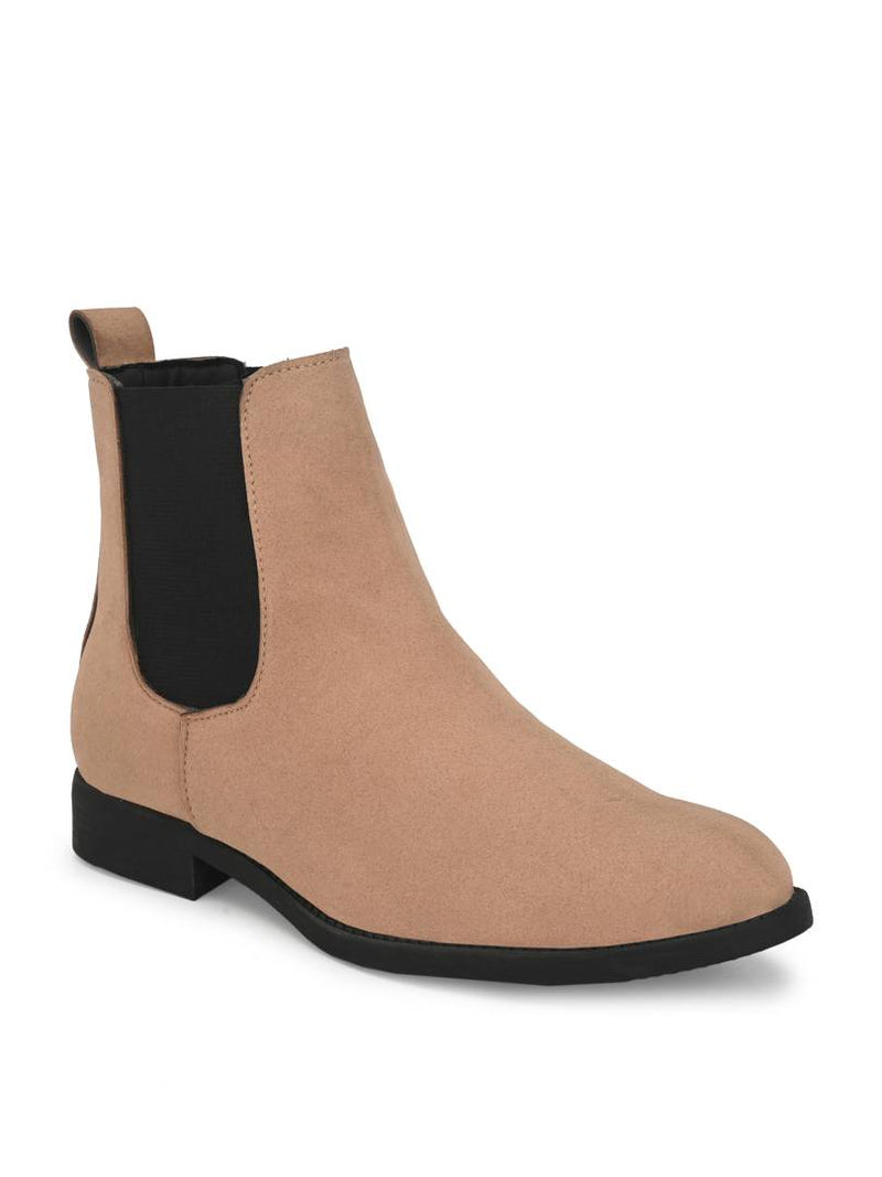 Men's Beige Suede & PU Outdoor Chelsea Boots