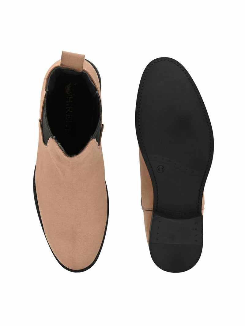 Men's Beige Suede & PU Outdoor Chelsea Boots