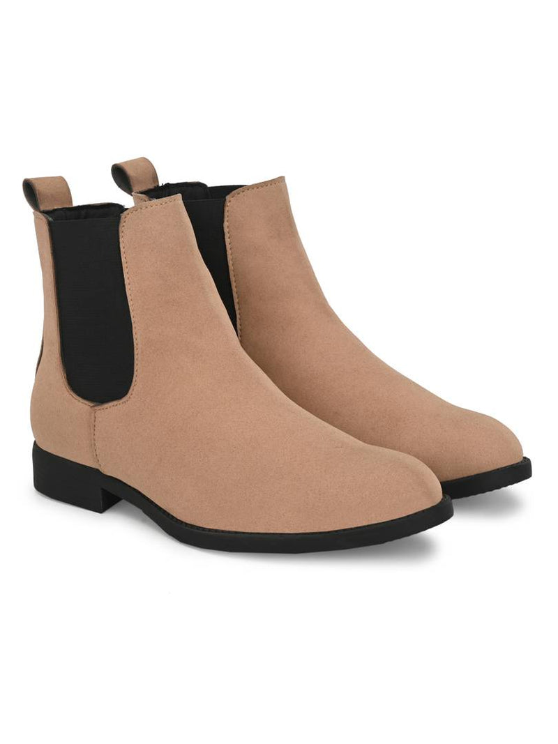 Men's Beige Suede & PU Outdoor Chelsea Boots