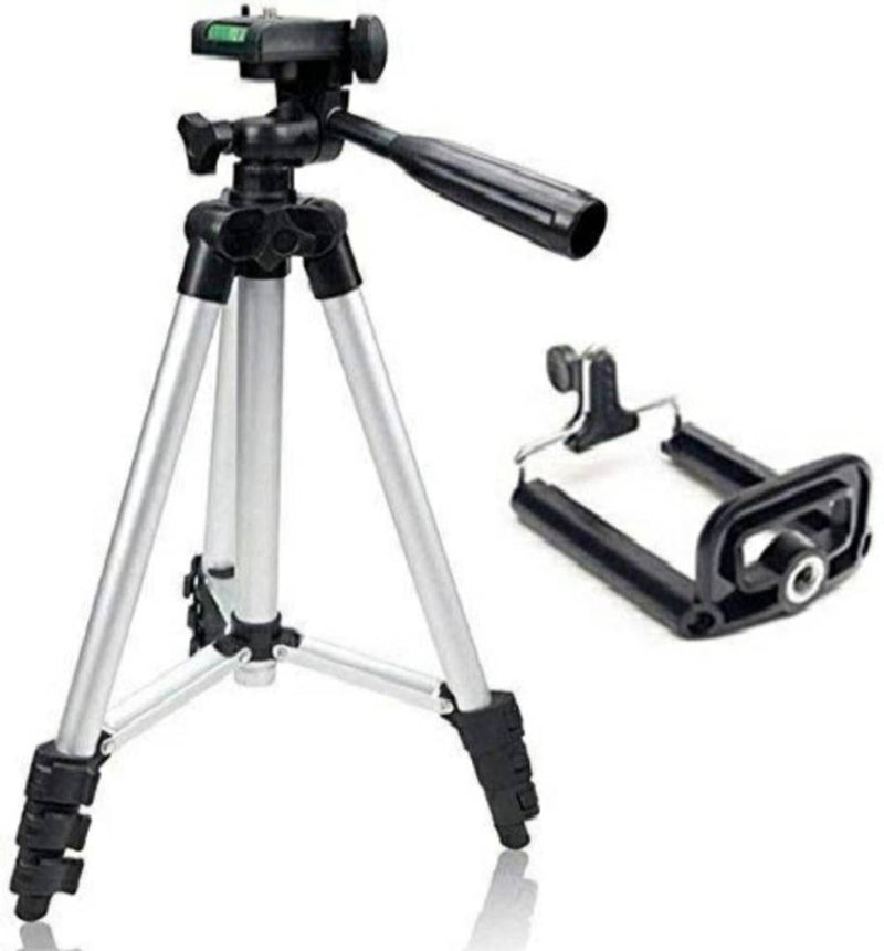 GANNU Tripod Stand Full Metal Tripod Stand | Adjustable Tripod Stand | Portable and Foldable Tripod Stand | Mobile Clip & Camera Holder Tripod Stand for mobile Tripod  (Silver, Supports Up to 1500 g)