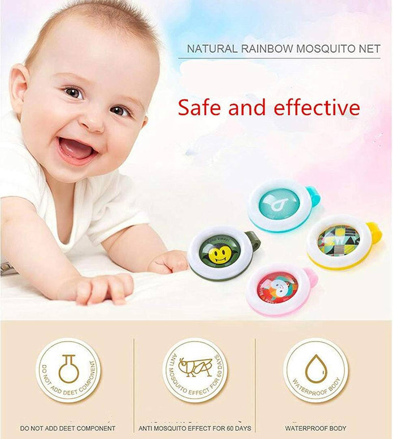 Kids Safe Reusable Mosquito Repellent Badge, Sticker for Outdoor & Indoor Protection - Infants & Baby Safe, Assorted (Pack of 4)