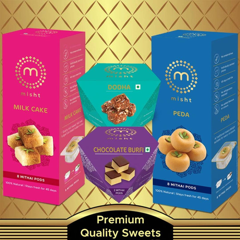 reservatives Free Sweets ( Milk Cake 210 g , Peda 210 g, Chocolate Burfi 50g , Dodha Burfi 50g ) with long shelf life.