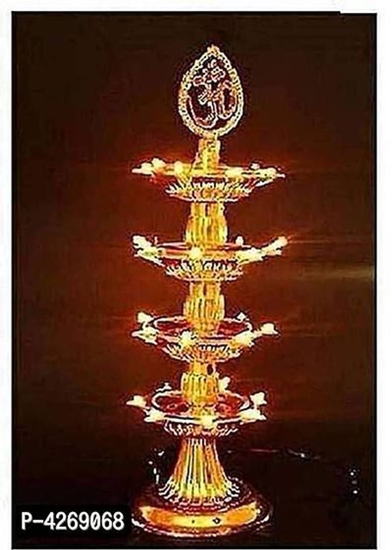 4 Layer Electric Gold LED Plastic Diya Light For Diwali Temple Decoration (Pack Of 1) Table Diya (Height: 12 inch)