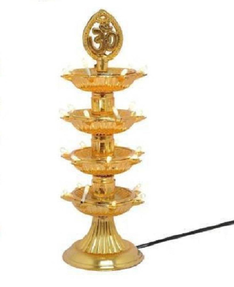 4 Layer Electric Gold LED Plastic Diya Light For Diwali Temple Decoration (Pack Of 1) Table Diya (Height: 12 inch)