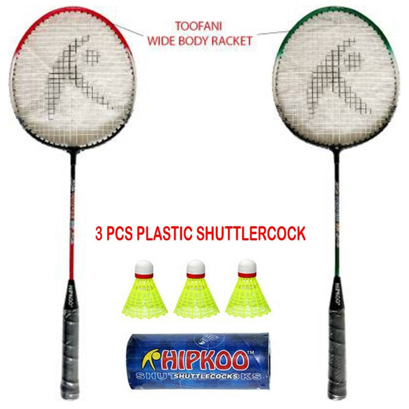 Hipkoo Sports Toofani Badminton Kit Includes 2 Wide Body Rackets with Cover, 3 Shuttles And Net