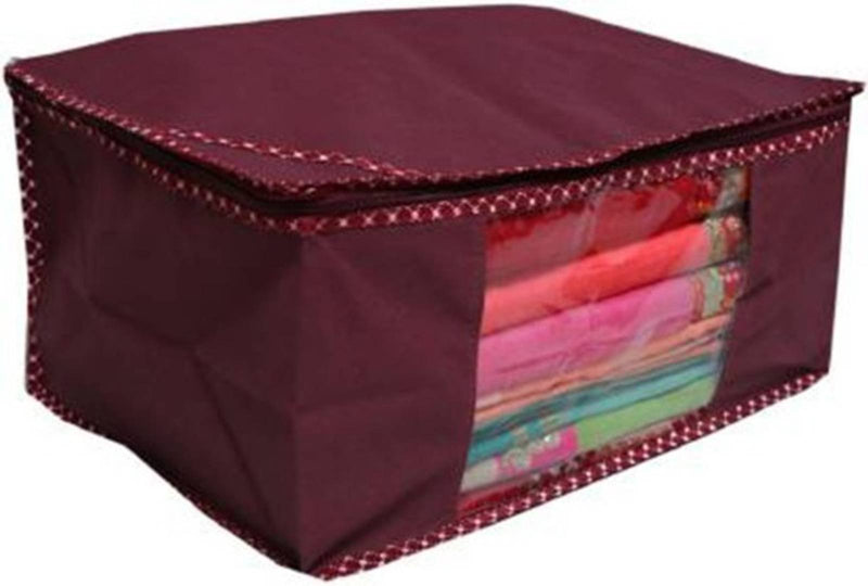 Non Woven Saree Cover Set of 3 Saree Cover Designer/Wardrobe Organiser/Regular Clothes Bag Front Transparent Window.