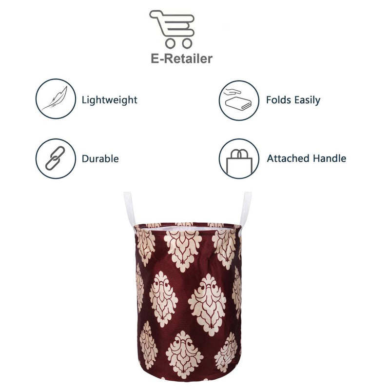 Modern Maroon Polyester Printed Folding Round Laundry Bag