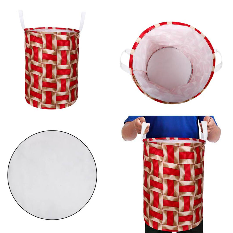 Modern Red Polyester Printed Folding Round Laundry Bag