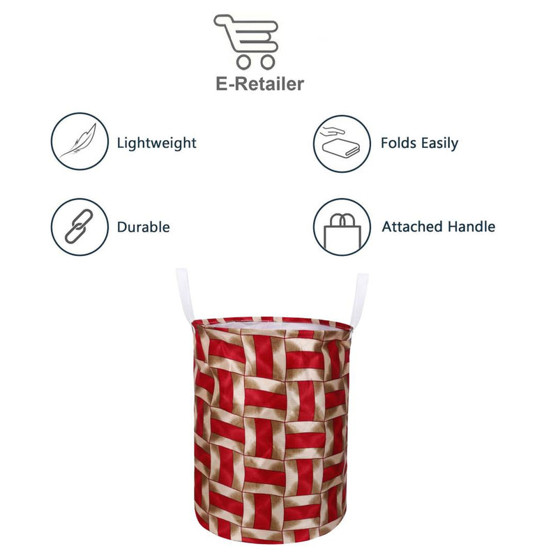 Modern Red Polyester Printed Folding Round Laundry Bag