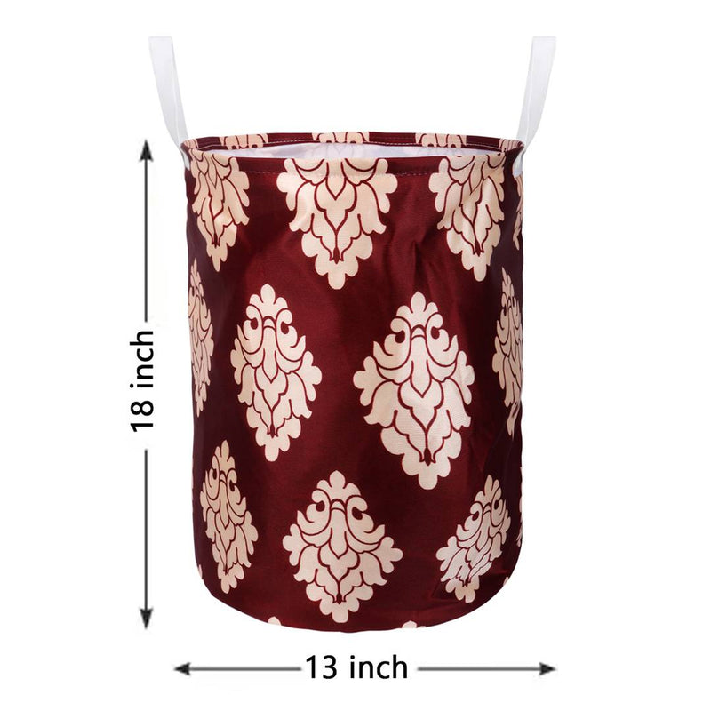 Modern Maroon Polyester Printed Folding Round Laundry Bag