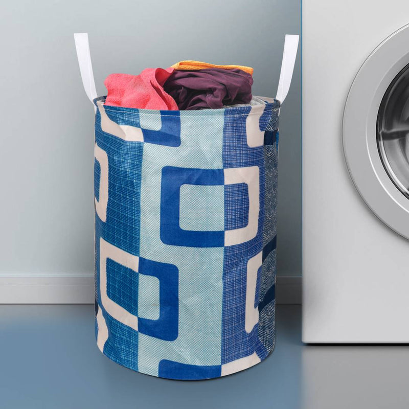 Modern Blue Polyester Printed Folding Round Laundry Bag