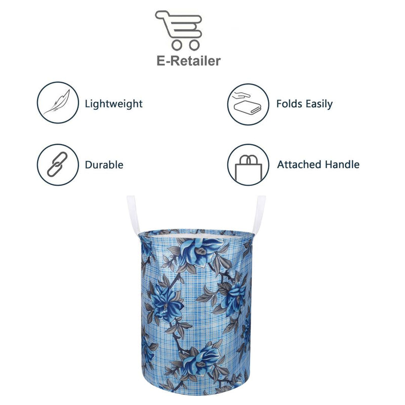 Modern Blue Polyester Printed Folding Round Laundry Bag