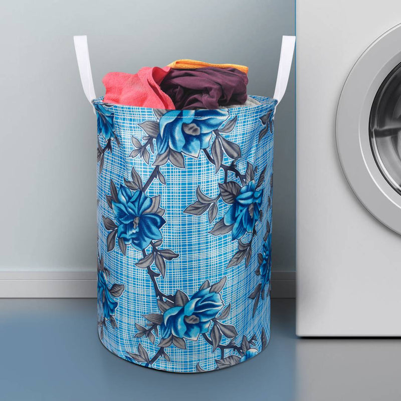 Modern Blue Polyester Printed Folding Round Laundry Bag