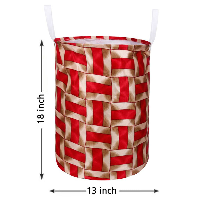 Modern Red Polyester Printed Folding Round Laundry Bag