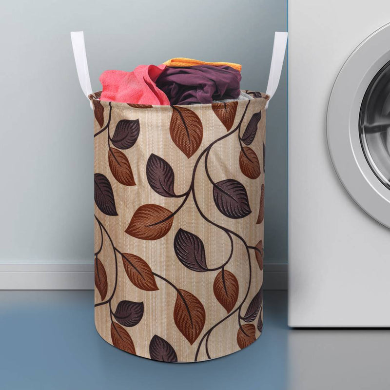 Modern Brown Polyester Printed Folding Round Laundry Bag