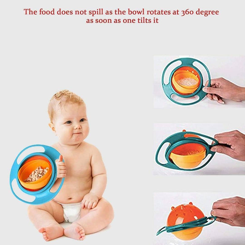 360 Degree Rotation Spill Proof Food Gyro Bowl for Baby, Multicolour