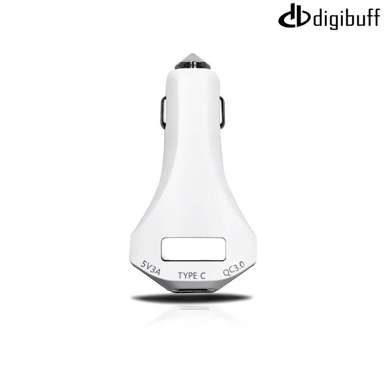Digibuff 2 USB Ports + Type-C Output/Input Car Charger with Quick Charger 3.0 White