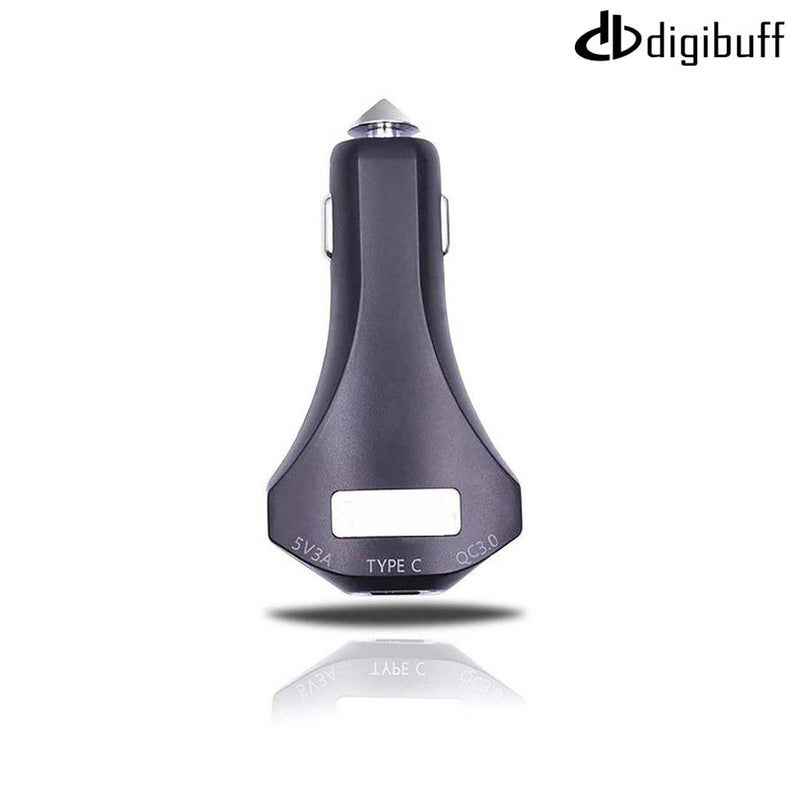 Digibuff 2 USB Ports + Type-C Output/Input Car Charger with Quick Charger 3.0 Black
