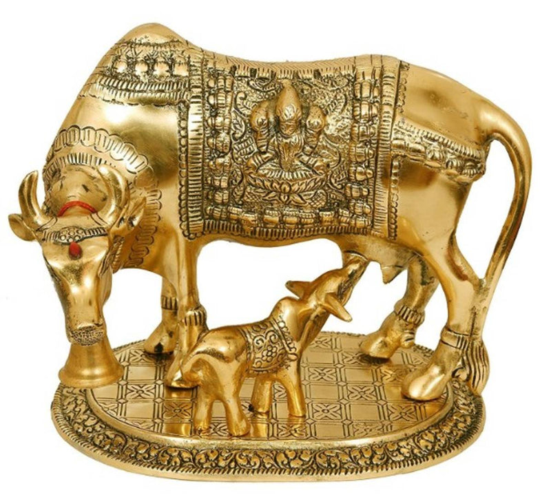 Large Gold Cow And Calf Metal Statue