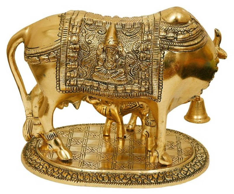 Large Gold Cow And Calf Metal Statue