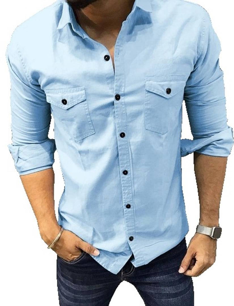 Stylish Blue Cotton Solid Shirt For Men