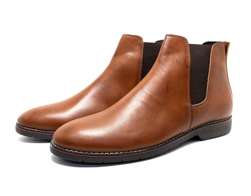 Stunning Tan Synthetic Leather Solid Heeled Boots For Men