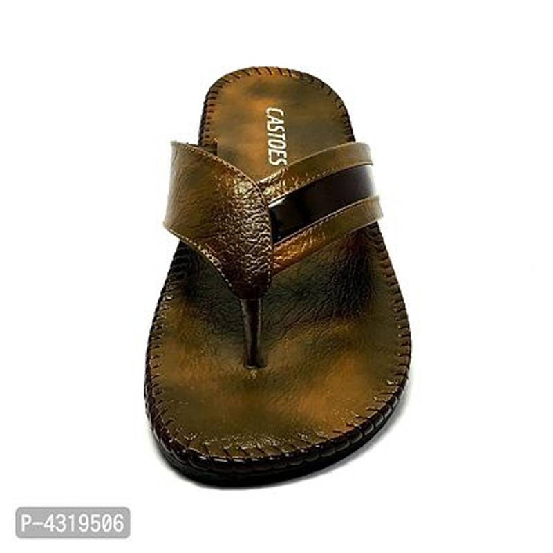 Alluring Brown Synthetic Leather Solid Slip-On Slippers For Men