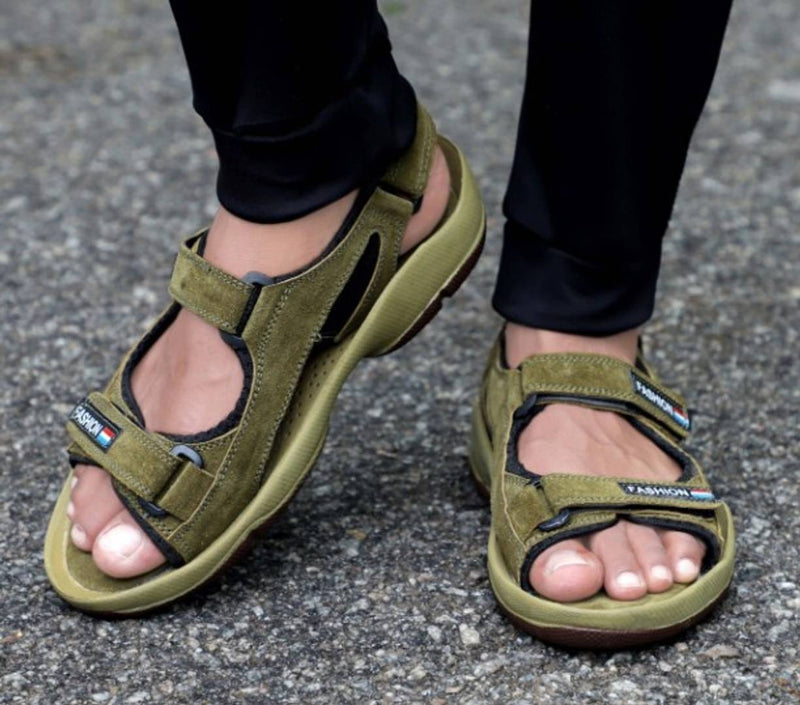 Men's Genuine Suede Leather Olive Comfort Sandals