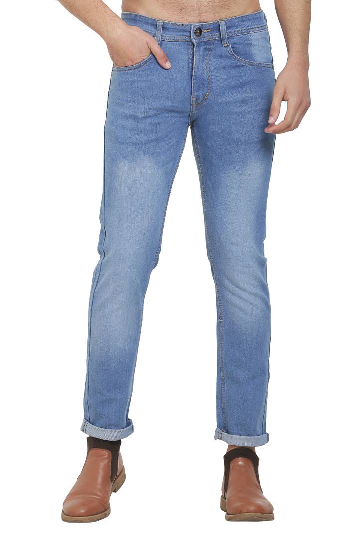 Blue Polycotton Solid Regular Fit Mid-Rise Jeans
