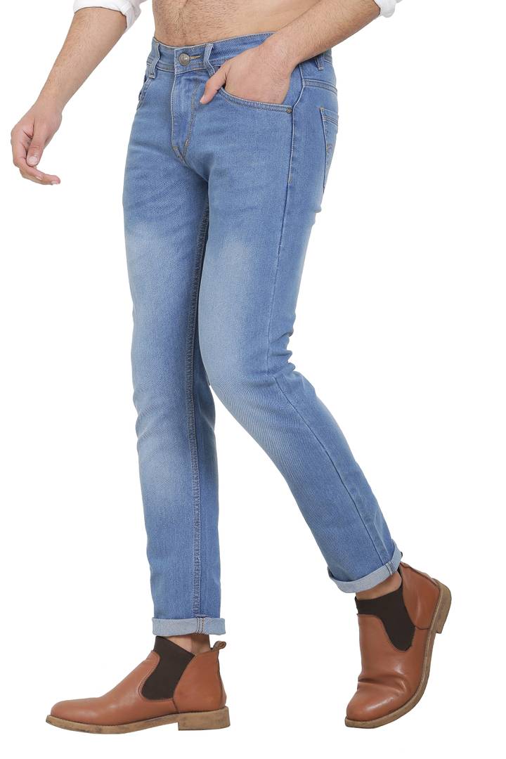 Blue Polycotton Solid Regular Fit Mid-Rise Jeans
