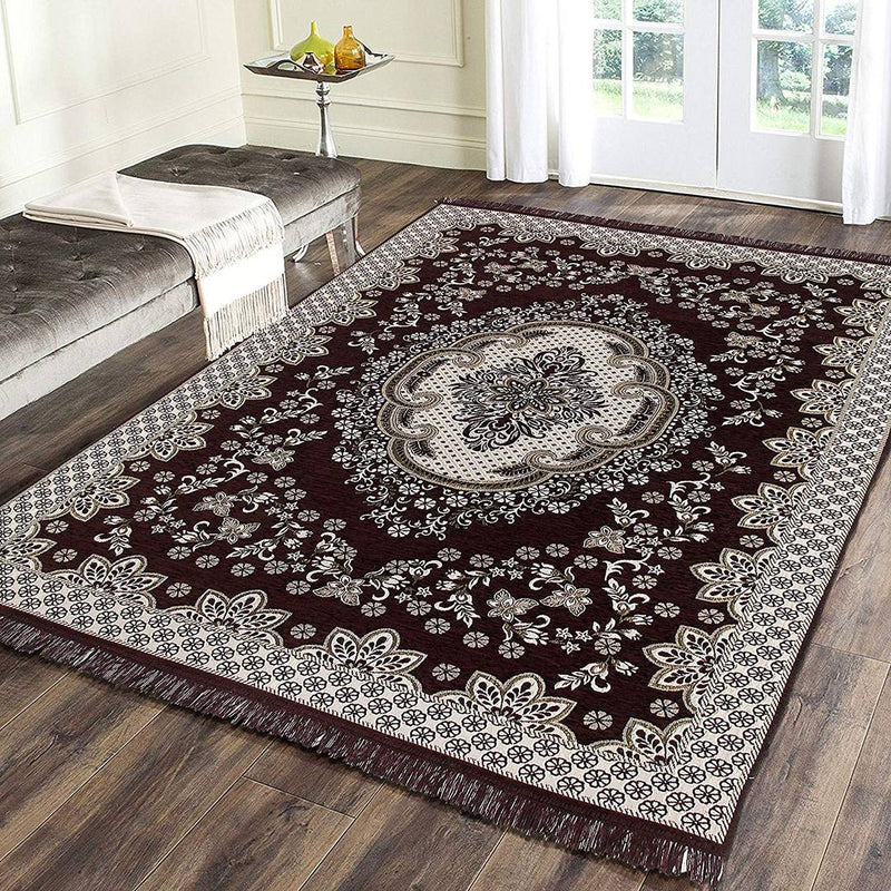 Beautiful Brown Self Pattern Chenille And Polyester Weaved Carpet - 6X4 Feet (Made In India )