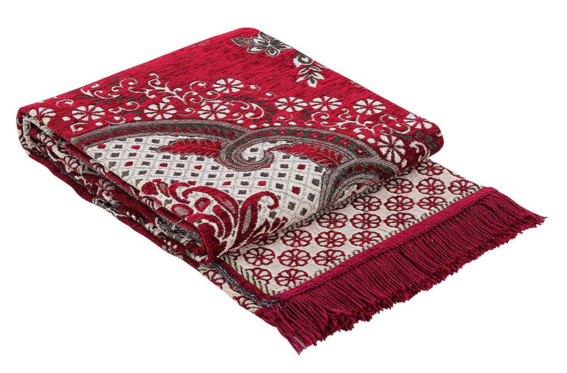 Beautiful Maroon Self Pattern Chenille And Polyester Weaved Carpet
 - 6X4 Feet (Made In India )