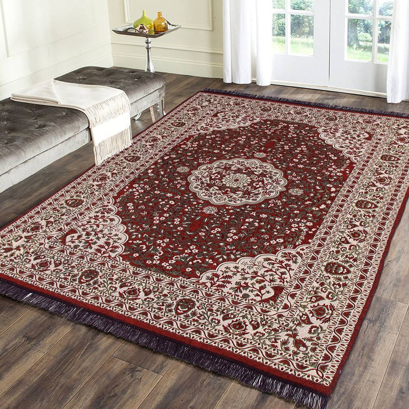 Beautiful Maroon Self Pattern Chenille And Polyester Weaved Carpet - 6X4 Feet (Made In India )
