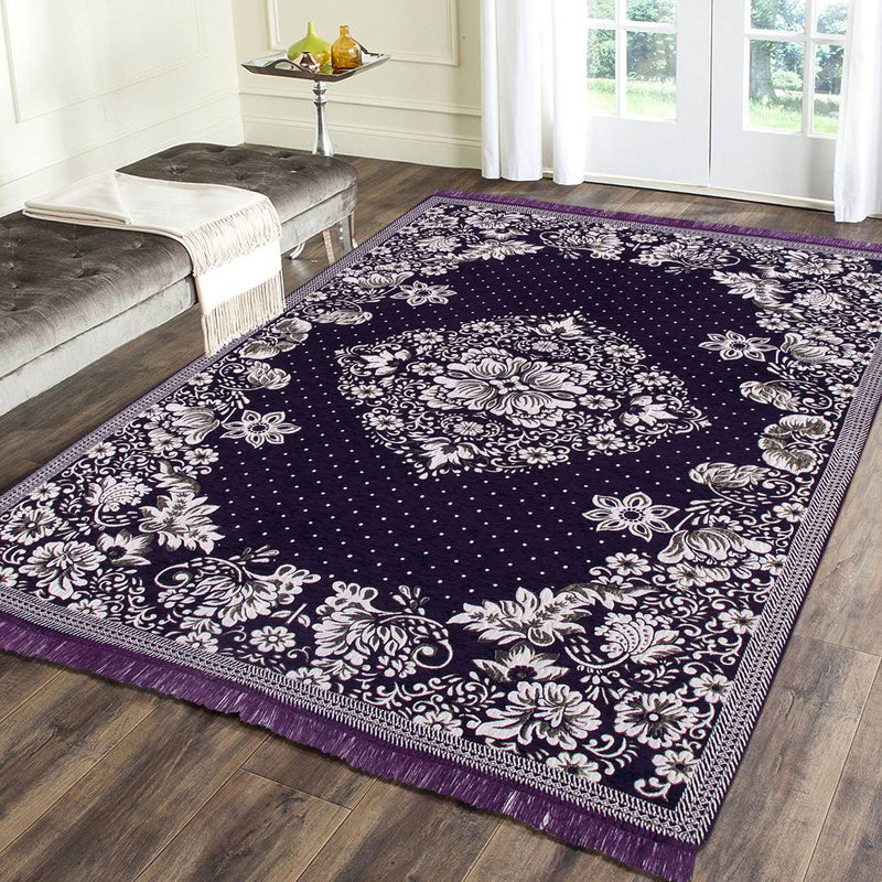 Beautiful Purple Self Pattern Chenille And Polyester Weaved Carpet
 - 6X4 Feet (Made In India )