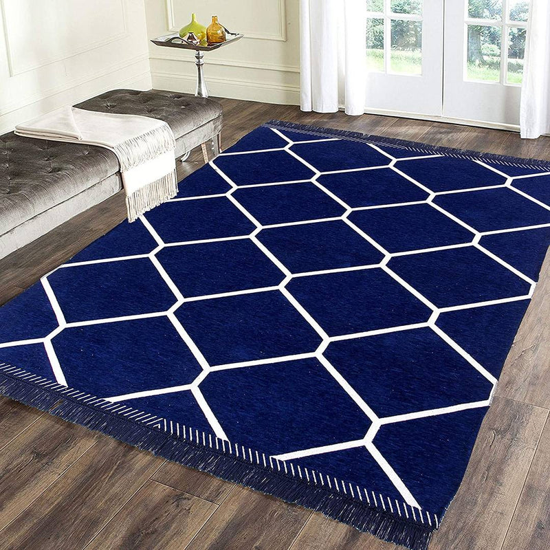 Beautiful Blue Self Pattern Chenille And Cotton Weaved Carpet
 - 6X4 Feet (Made In India )