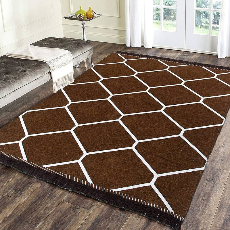 Beautiful Brown Self Pattern Chenille And Cotton Weaved Carpet
 - 6X4 Feet (Made In India )
