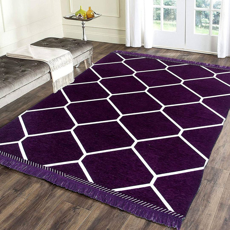Beautiful Purple Self Pattern Chenille And Cotton Weaved Carpet
 - 6X4 Feet (Made In India )