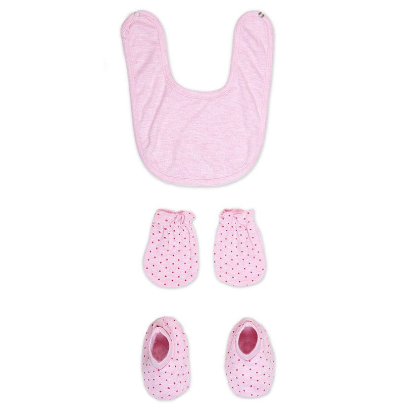 Unisex Rabbit Pocket Cotton Checked Bib Mittens Booties For New Borns - Set of 3 Combo Pack
